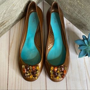OKA b Jeweled Ballet Flats Size 7 Bronze Brown